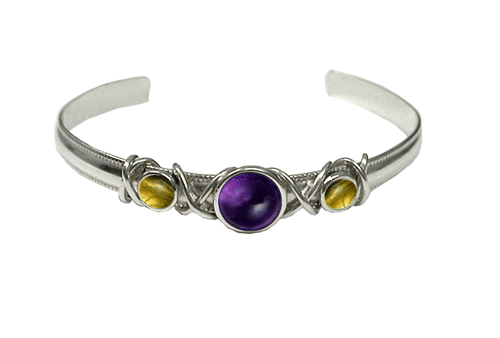 Sterling Silver Hand Made Cuff Bracelet With Amethyst And Citrine